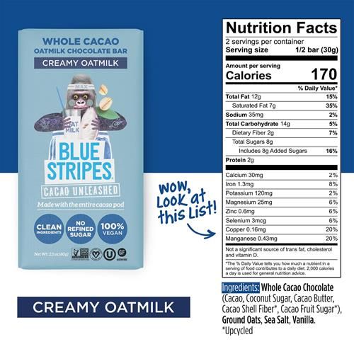 Tablette de chocolat au lait d'avoine Blue Stripes, 60 g