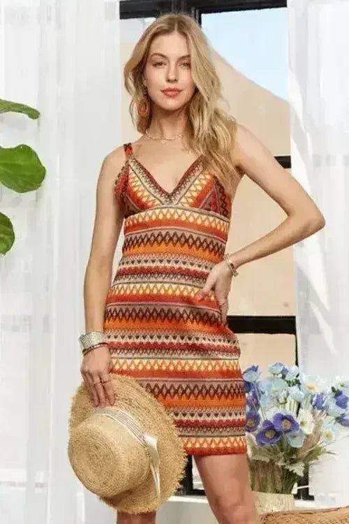 Robe mini ADORA rayée contrastée à col en V