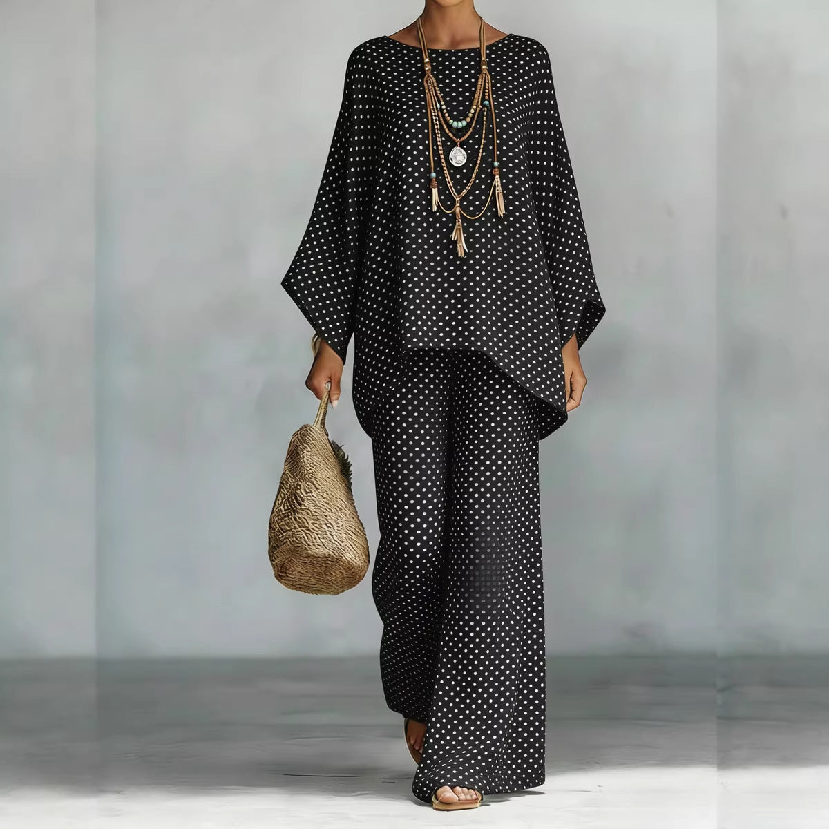 Ensemble deux pièces en lin de bambou à imprimé floral | Pantalon large