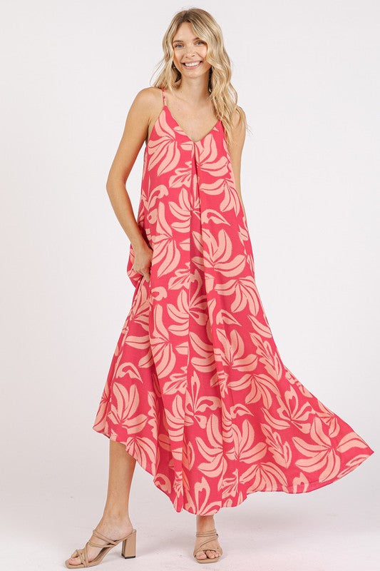 Nouvelle Robe Longue Camisole Imprimée Col V d'été avec Poches – Robe Élégante et Fonctionnelle Flatteuse avec Détails Froncés