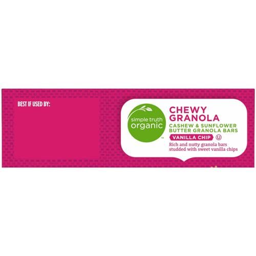 Barres énergétiques au beurre de cajou et de tournesol à la vanille et aux pépites de chocolat biologique Simple Truth, 5 unités