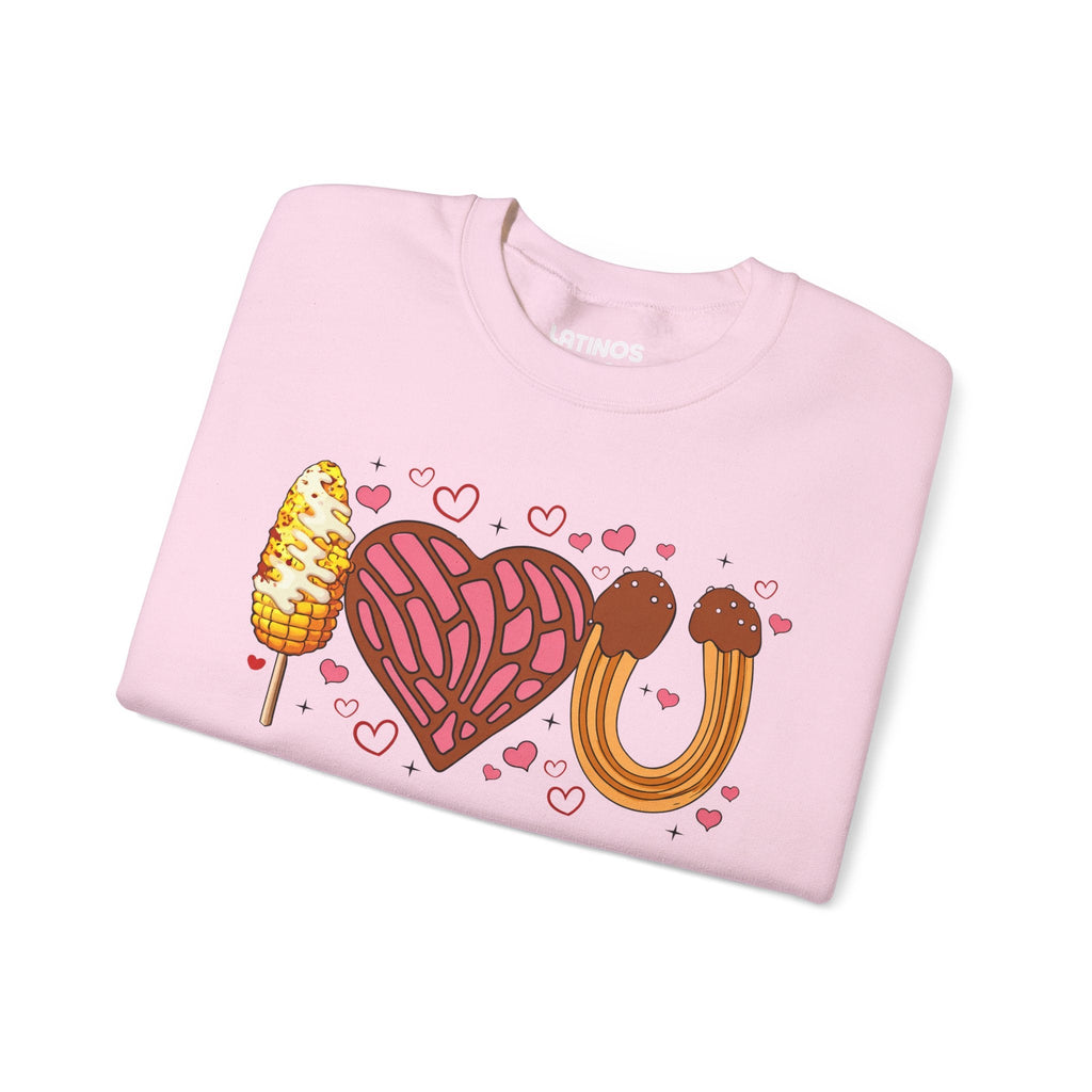 Je t'aime (Elote, Concha, Churro Love Fest) Pull ras du cou confortable pour la Saint-Valentin latine | Drôle mexicain viral | 3 couleurs
