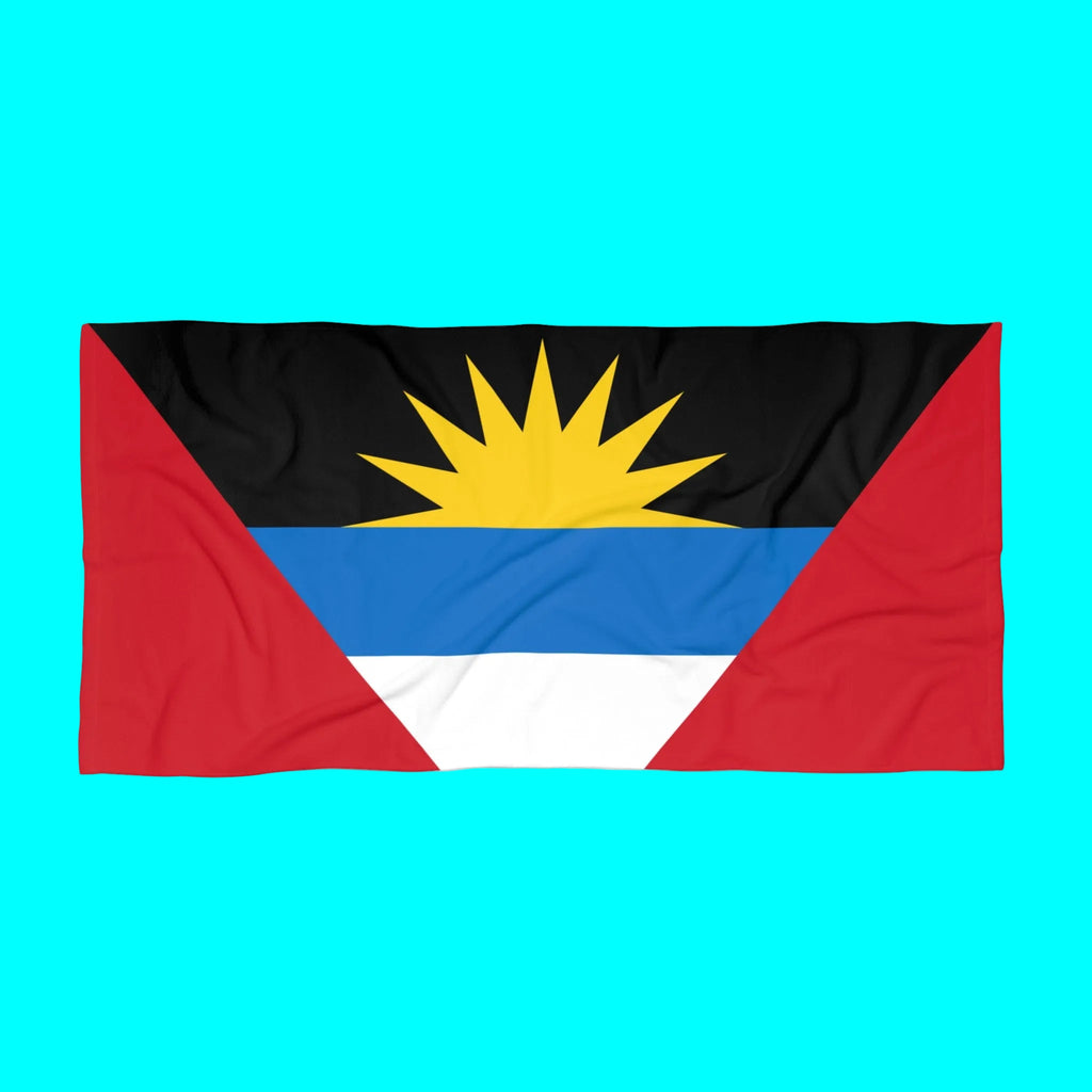 Serviette de plage Antigua-et-Barbuda | Qualité et durabilité - 2 tailles | Fierté antiguanienne | Cadeau pour les habitants d'Antigua-et-Barbuda