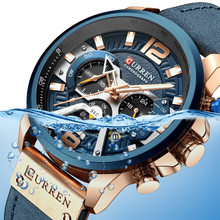 Montre Sport Homme Étanche Avec Bracelets en Cuir, Chronomètres et Grands Chiffres Détails Montres de Luxe Design Unique Excellent Cadeau