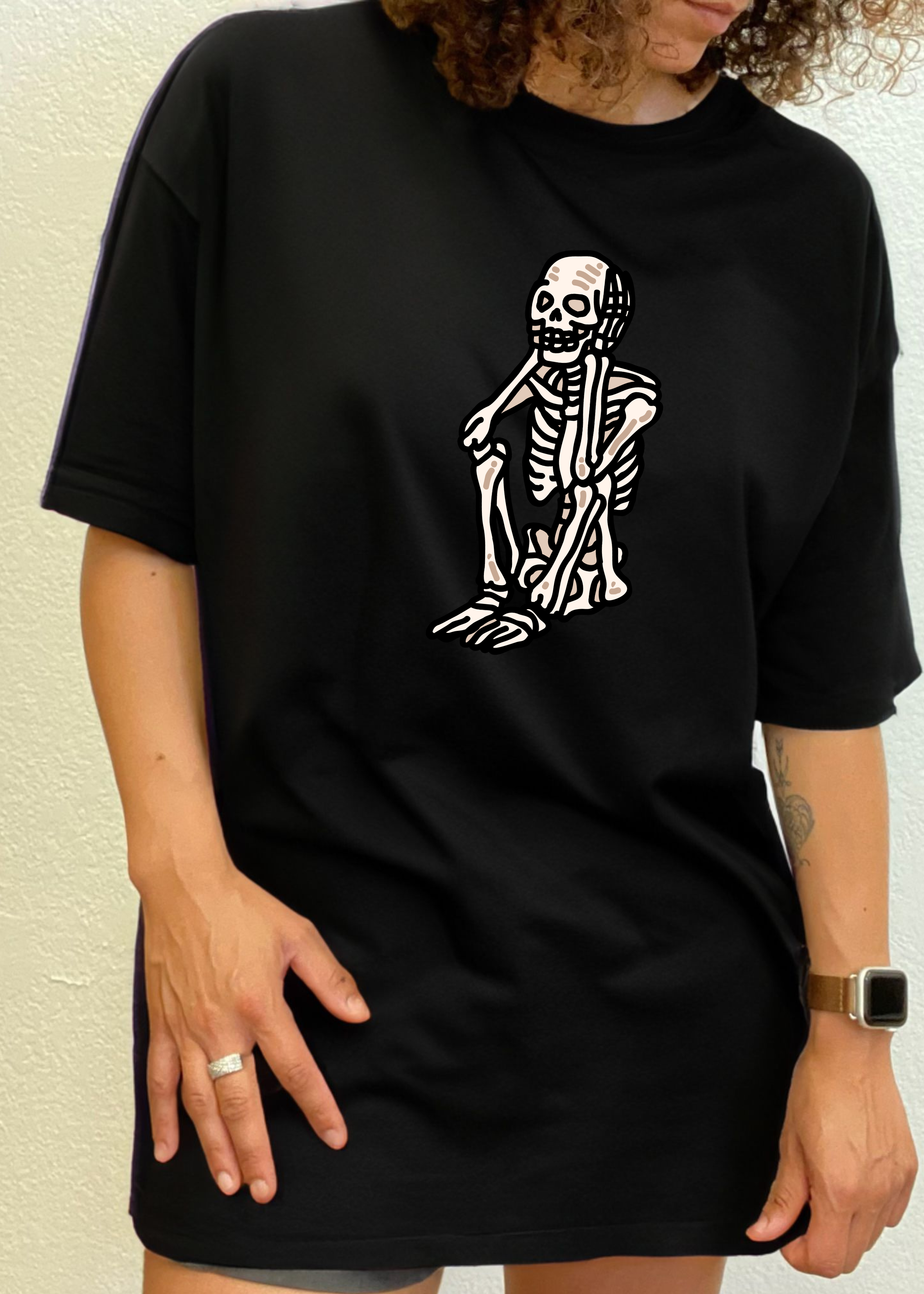 T-shirt graphique unisexe squelette triste Halloween en bambou viscose/coton biologique à manches courtes