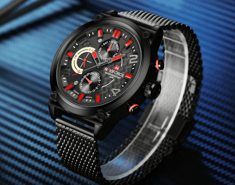 Montres à Quartz Analogiques Multifonctions pour Hommes, Étanche avec Bracelet en Maille d'Acier Inoxydable, Excellent Design, Cadeau Parfait
