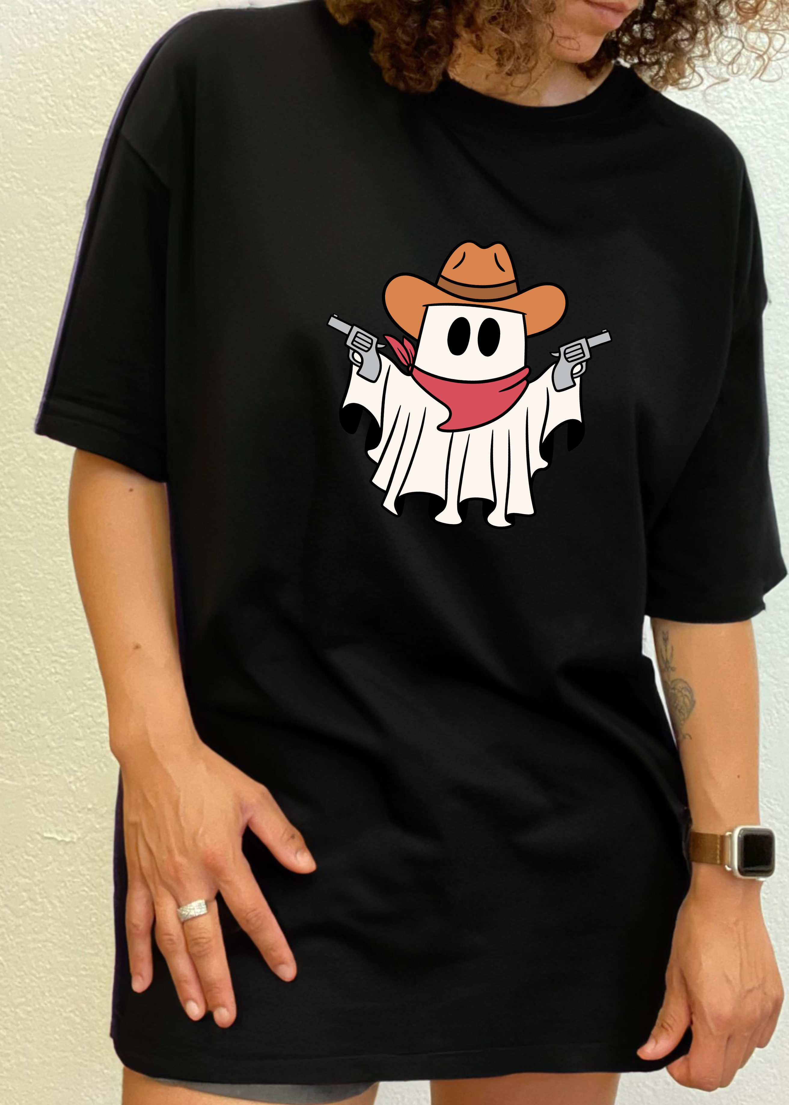 T-shirt graphique unisexe à manches courtes en viscose de bambou et coton biologique Cowboy Ghost