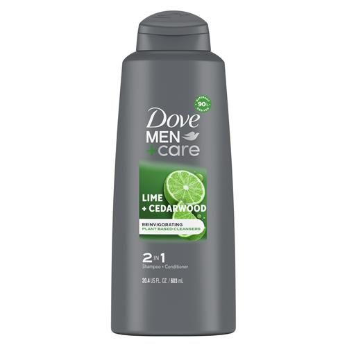 Dove Men+Care Homme Shampooing et revitalisant 2 en 1 Citron vert et cèdre pour des cheveux d’apparence saine Nettoyants d'origine naturelle à base de plantes 603 ml