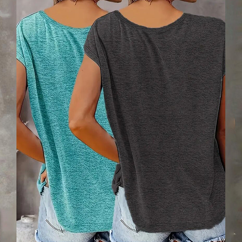 Lot de 2 débardeurs sans manches col en V pour femmes – Coupe ample décontractée pour l'été et la plage