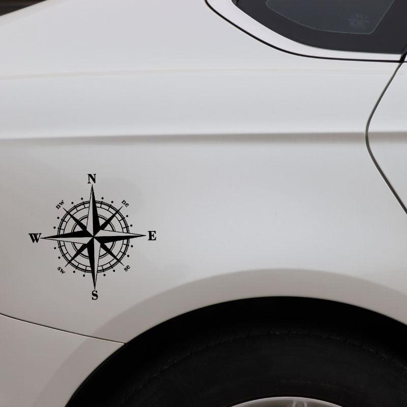 Autocollant vinyle motif boussole 15cm*15cm, décalcomanie vinyle boussole pour capot de voiture, portière latérale, graphiques boussole, autocollants de voiture étanches, autocollant bande vinyle, autocollants de voiture noir/argent