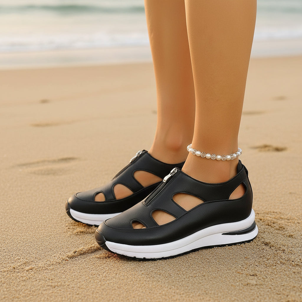Sandales fermées à semelle épaisse pour femme – Semelle souple à scratch