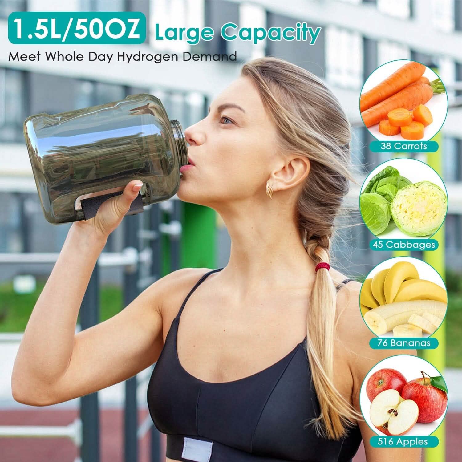Bouteille d'eau à hydrogène portable rechargeable grande capacité 1,5 L – Électrolyse rapide en 6 minutes
