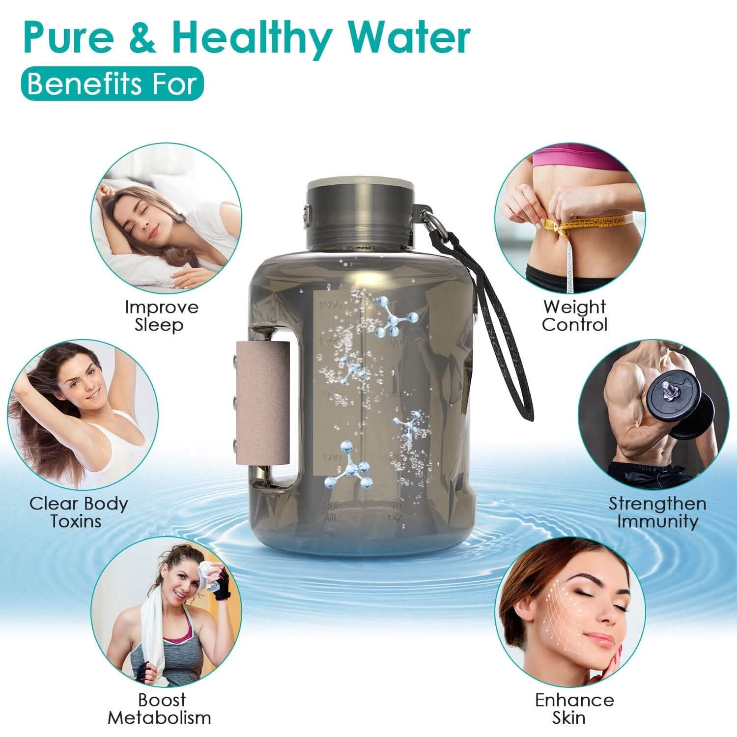 Bouteille d'eau à hydrogène portable rechargeable grande capacité 1,5 L – Électrolyse rapide en 6 minutes