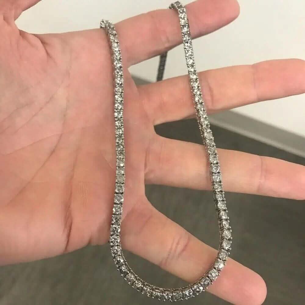 Collier tennis 16" 20 carats diamant or blanc 14k de laboratoire