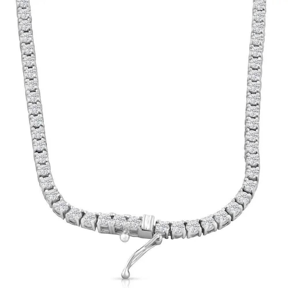 Collier tennis 16" 20 carats diamant or blanc 14k de laboratoire