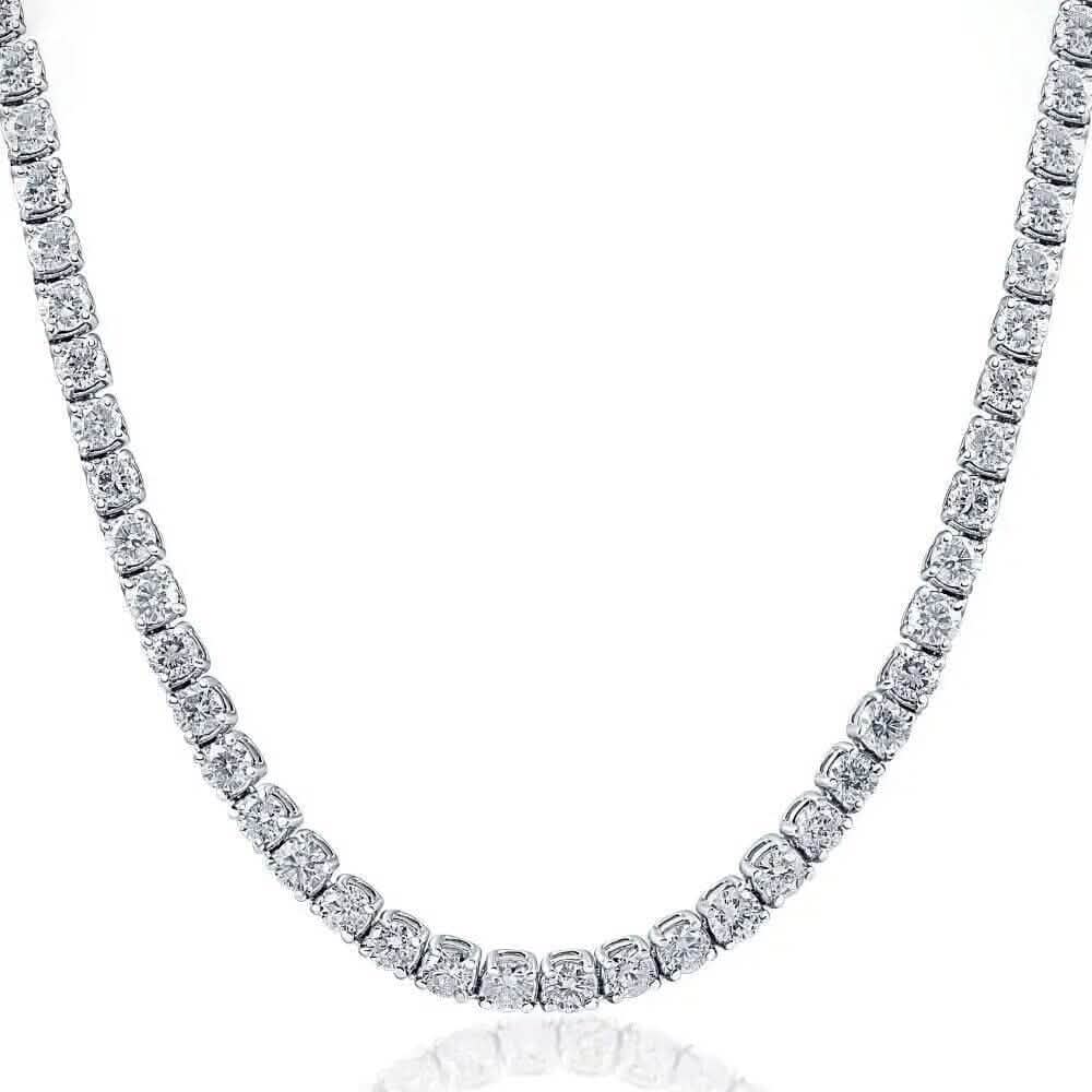 Collier tennis 16" 20 carats diamant or blanc 14k de laboratoire