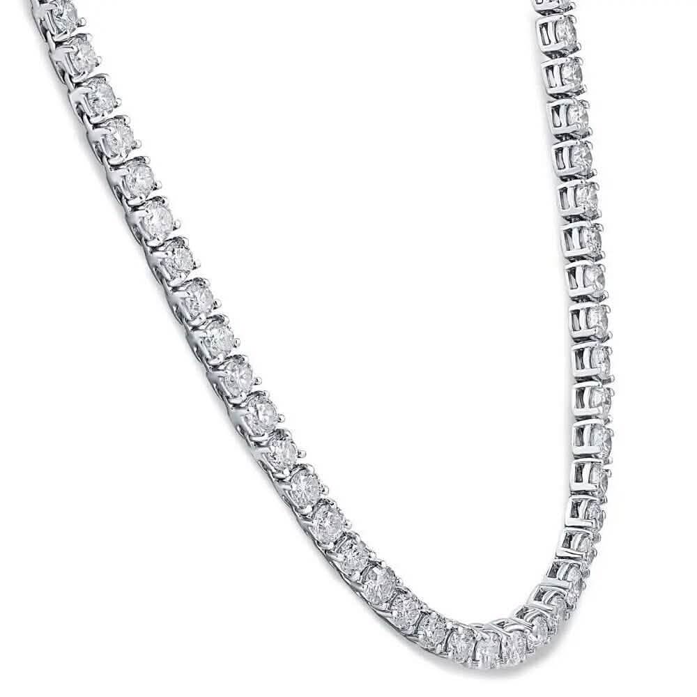 Collier tennis 16" 20 carats diamant or blanc 14k de laboratoire
