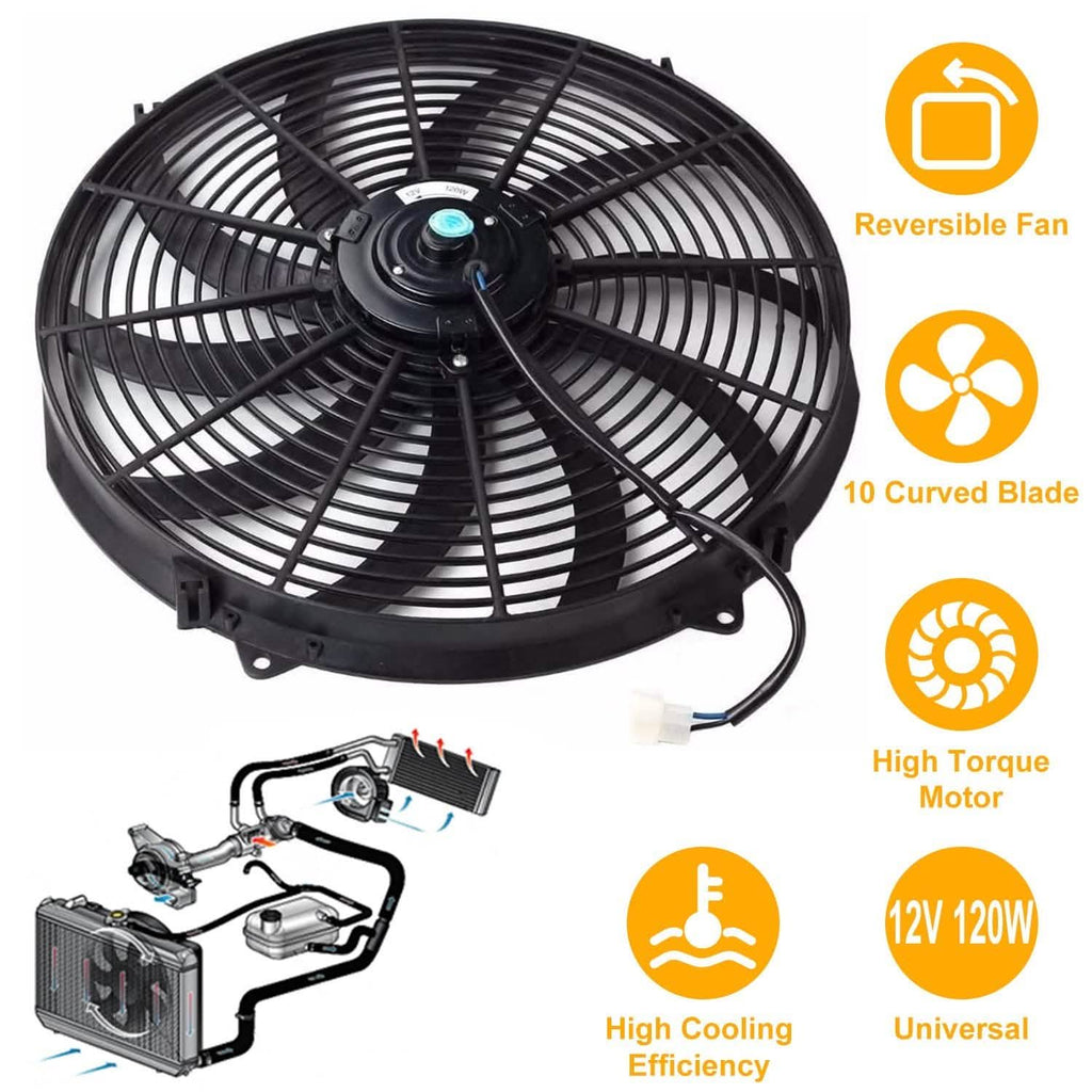 Ventilateur électrique de refroidissement de radiateur 16" 12V 120W 10 pales avec kit de thermostat de voiture