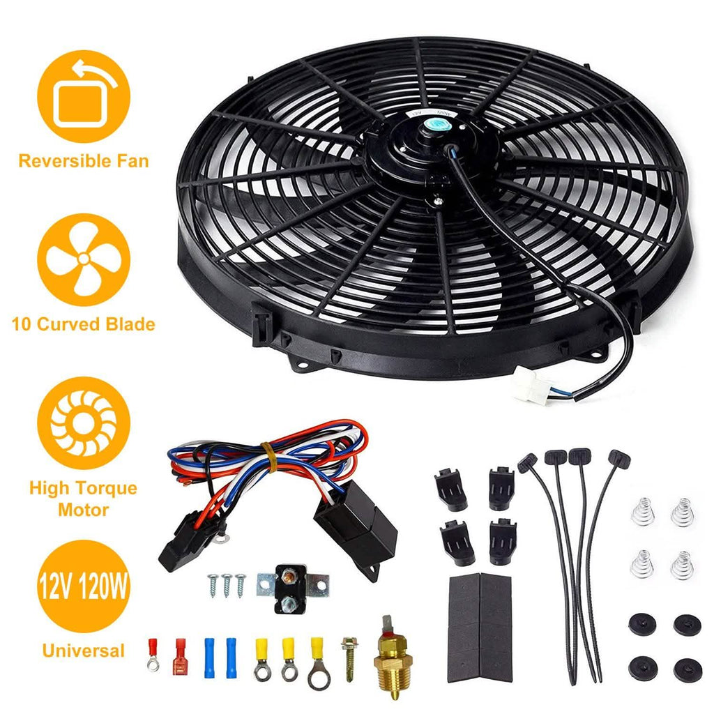 Ventilateur électrique de refroidissement de radiateur 16" 12V 120W 10 pales avec kit de thermostat de voiture
