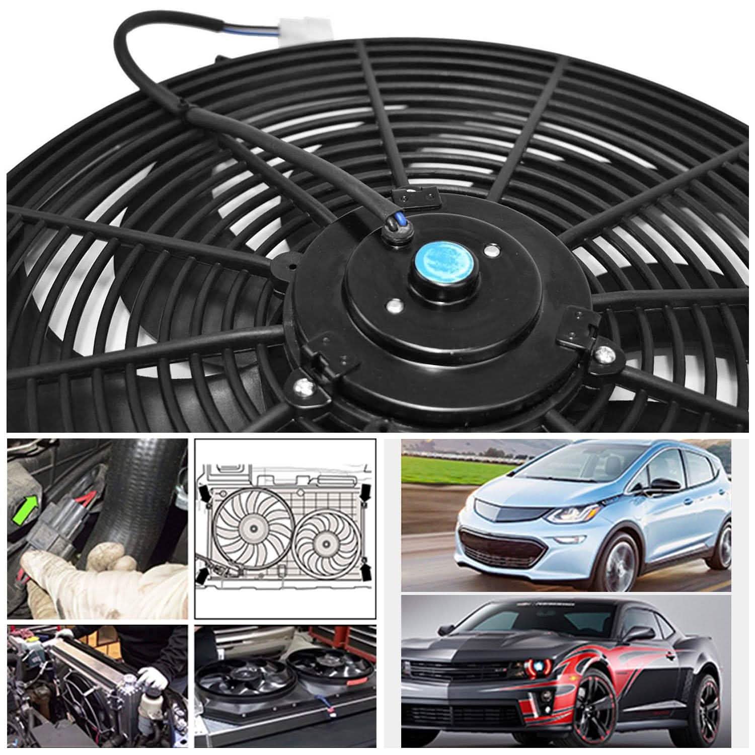 Ventilateur électrique de refroidissement de radiateur 16" 12V 120W 10 pales avec kit de thermostat de voiture