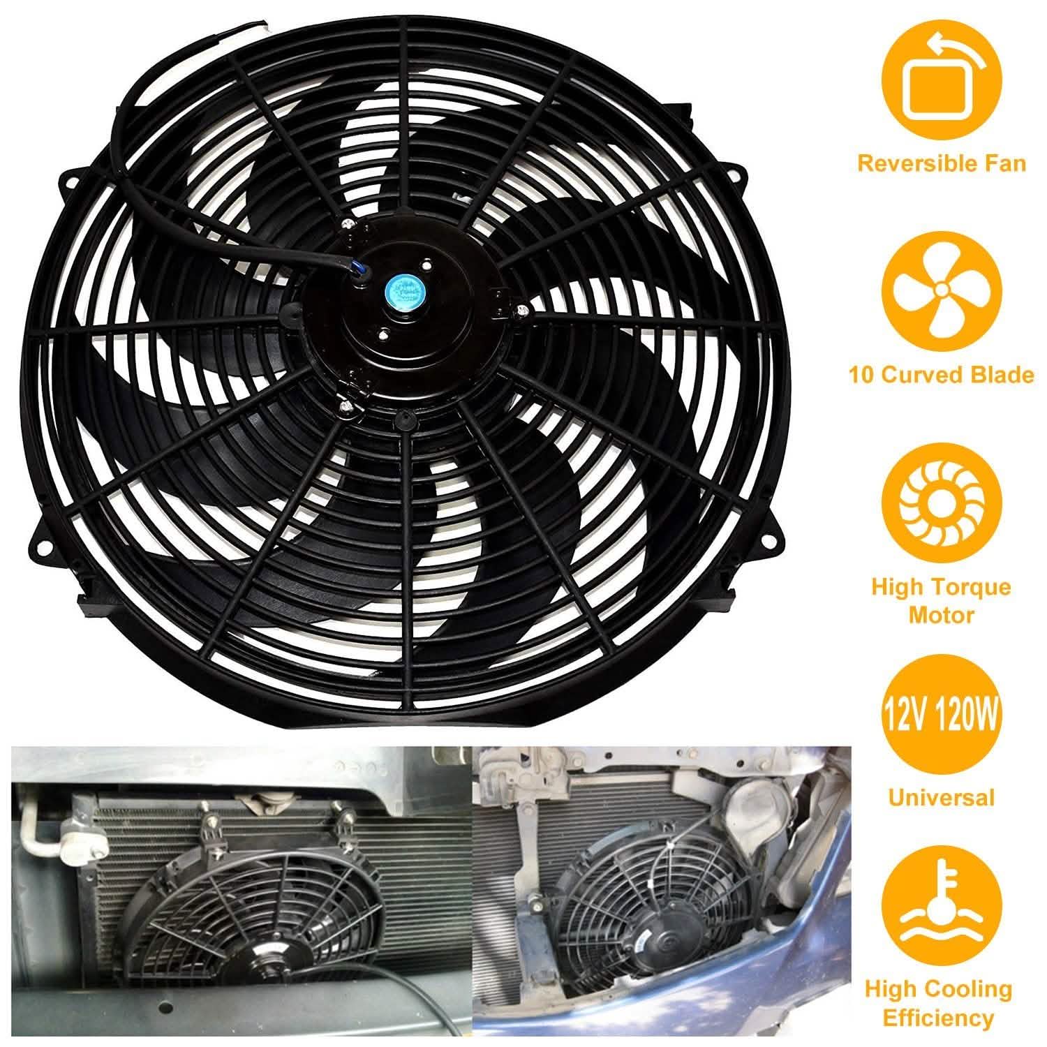 Ventilateur électrique de refroidissement de radiateur 16" 12V 120W 10 pales avec kit de thermostat de voiture