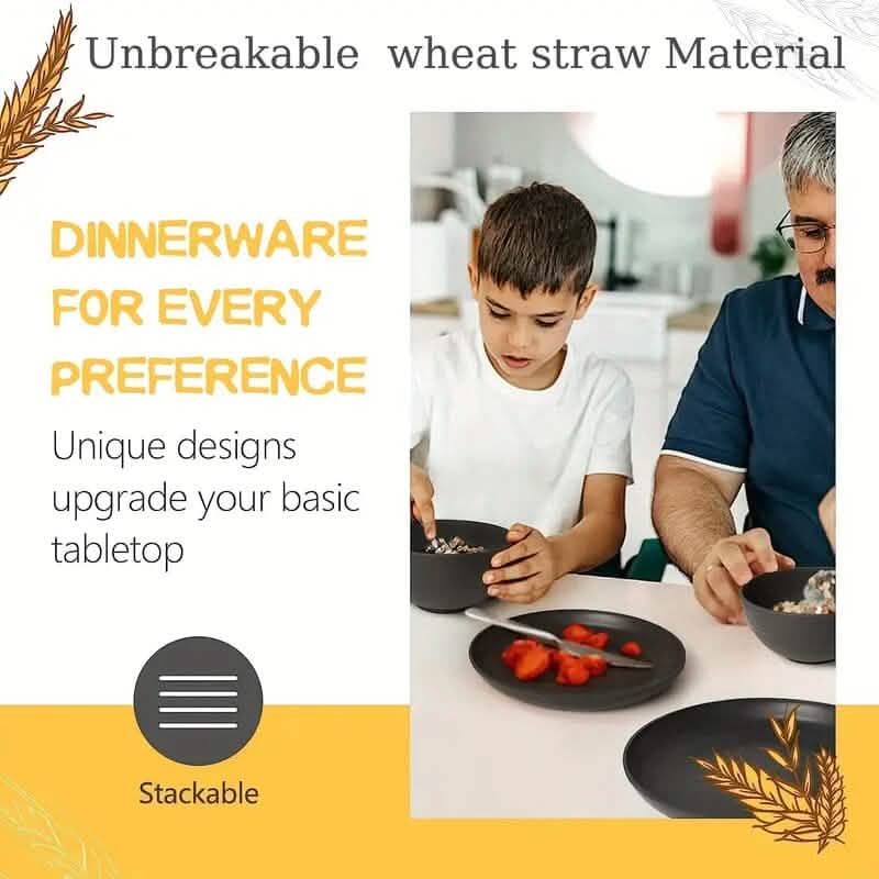 Ensemble de vaisselle 16 pièces : en paille de blé durable