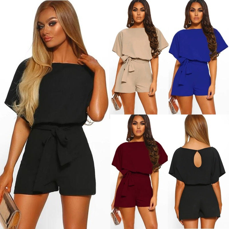 Combinaison Mini Trapèze en Soie à Manches Courtes Ceinturée – 4 Couleurs, S–5XL
