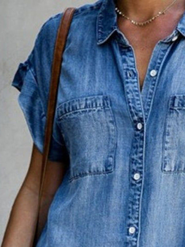 Robe Midi en Jean – Col Carré Manches Courtes Coupe Ajustée Style Urbain