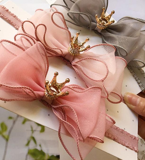 Bandeau Élastique de Luxe pour Bébés Filles, Fait Main, Moderne, avec Perles, Nœud et Couronne en Dentelle
