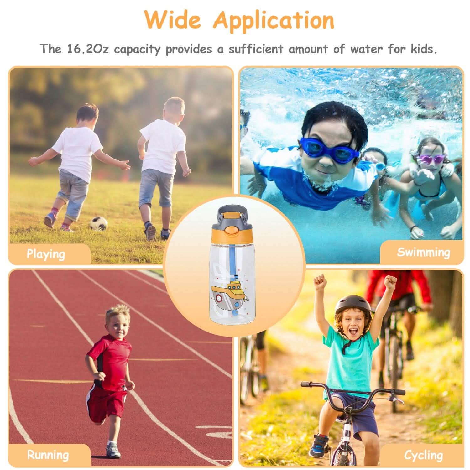 Bouteille d'eau pour enfants de 480 ml anti-fuite avec paille et bouton poussoir