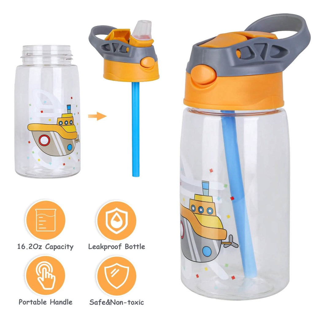 Bouteille d'eau pour enfants de 480 ml anti-fuite avec paille et bouton poussoir