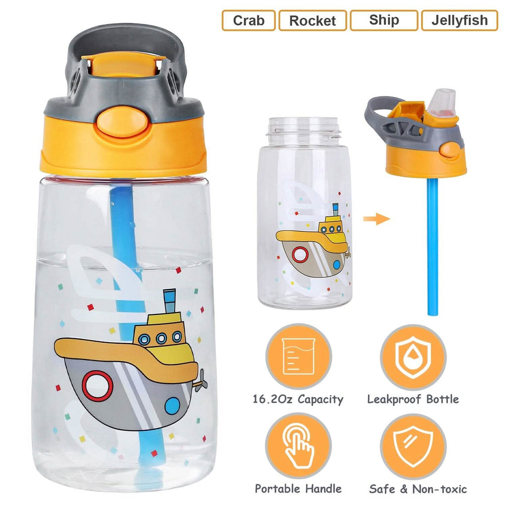 Bouteille d'eau pour enfants de 480 ml anti-fuite avec paille et bouton poussoir