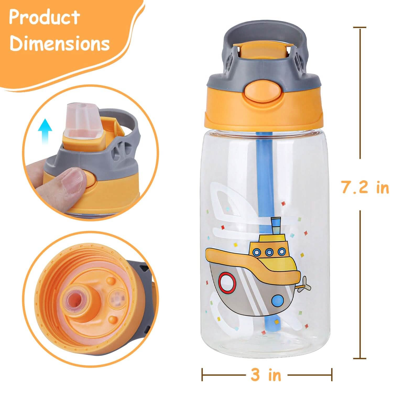 Bouteille d'eau pour enfants de 480 ml anti-fuite avec paille et bouton poussoir