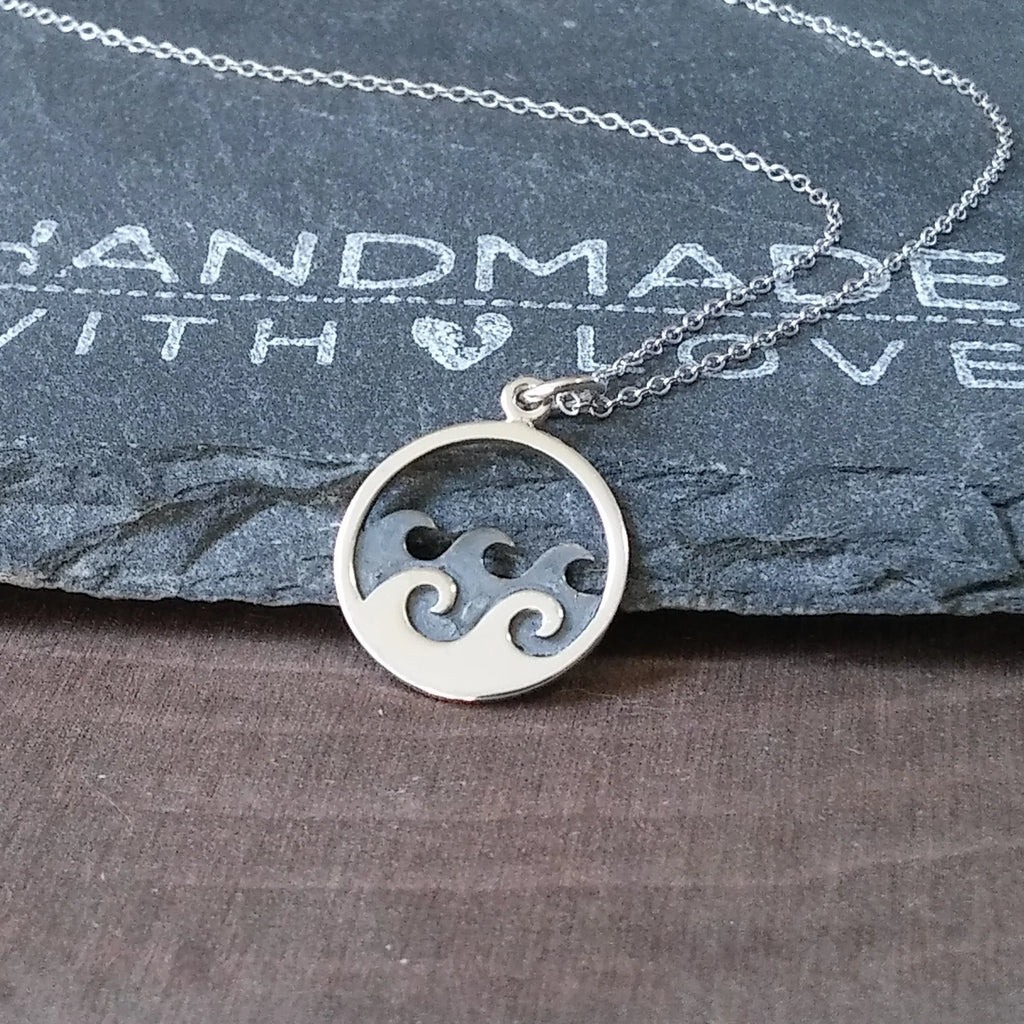 Ocean Waves Necklace – Sterling Silver Pendant on 18" Sterling Chain