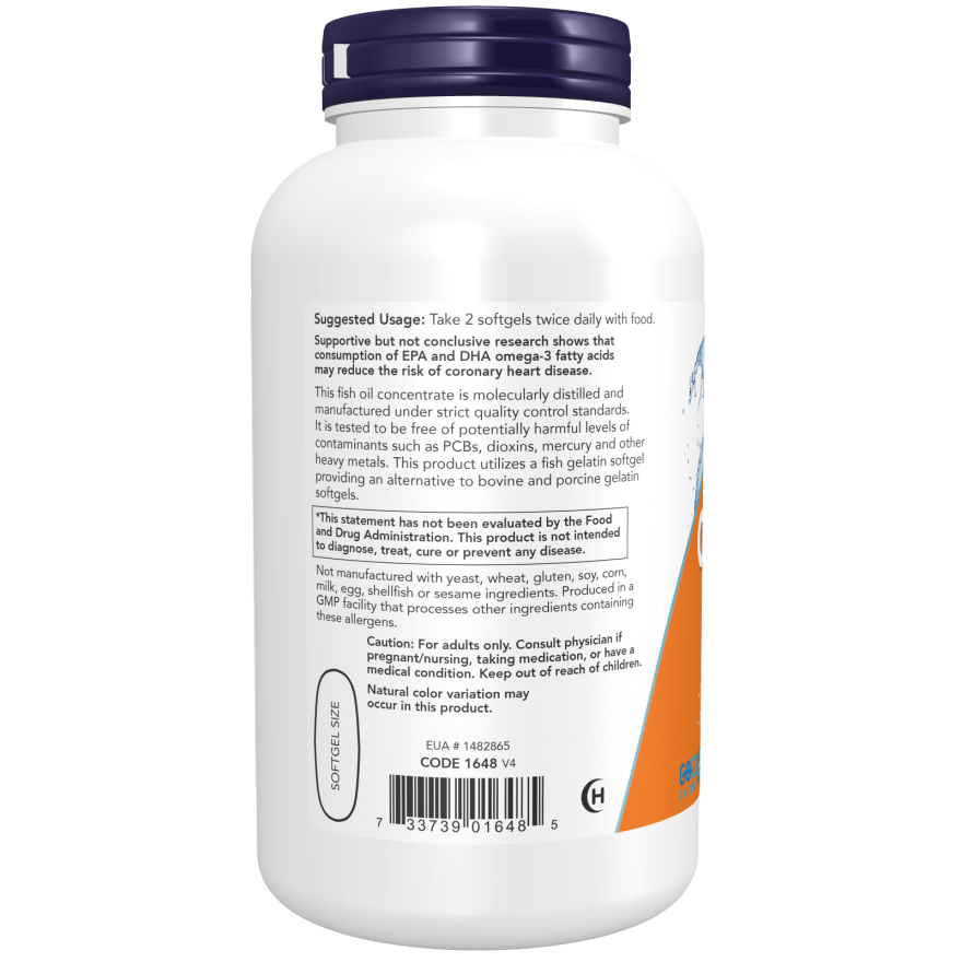 Now Foods Omega-3 distillée moléculairement, 200 gélules de poisson - 1648