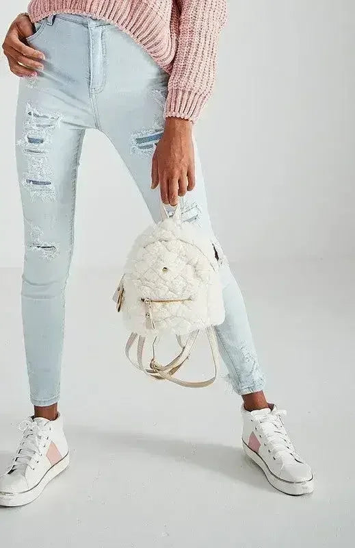 Mini sac à dos en fausse fourrure végétalienne - Sac écologique matelassé | Femstylo