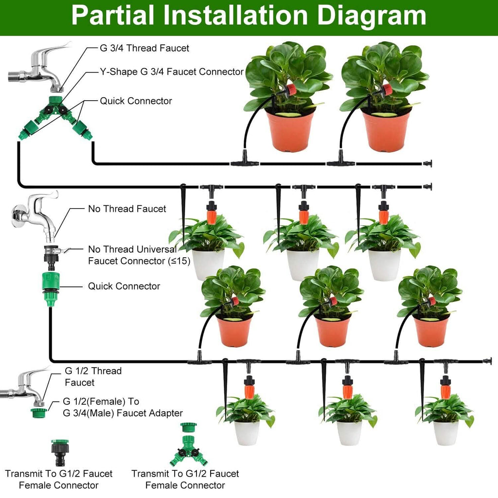 Kit d'irrigation goutte-à-goutte de 50 m Système d'arrosage automatique pour jardin