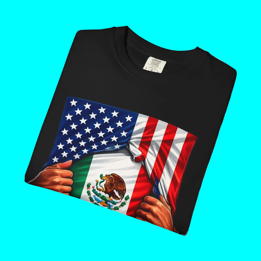 Mexico Flag + USA Flag Pride T-shirt | Mexican + American Flag Rip 4th Of July | Funny Viral Latino Tees | 4 Colors
