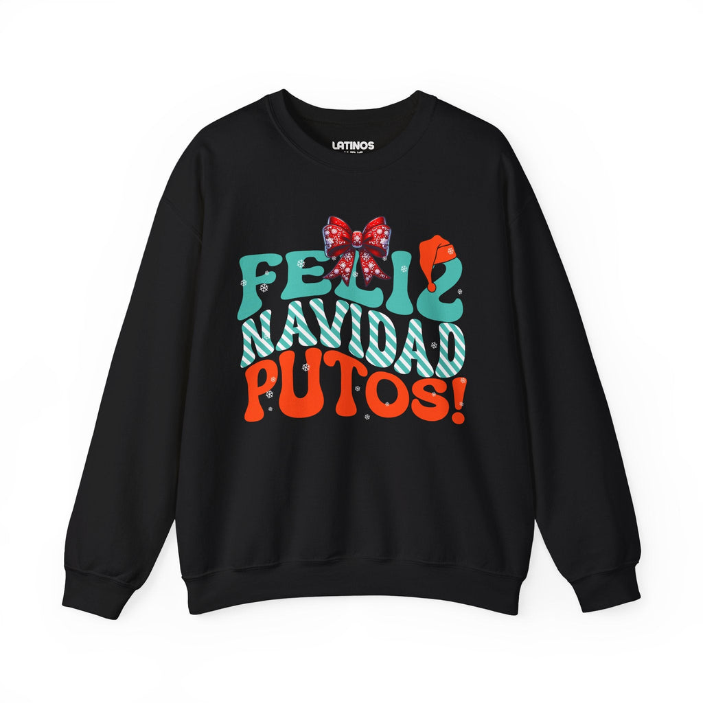 Feliz Navidad Putos ! Sweat-shirt col rond de Noël confortable | Fête latino 3 Couleurs