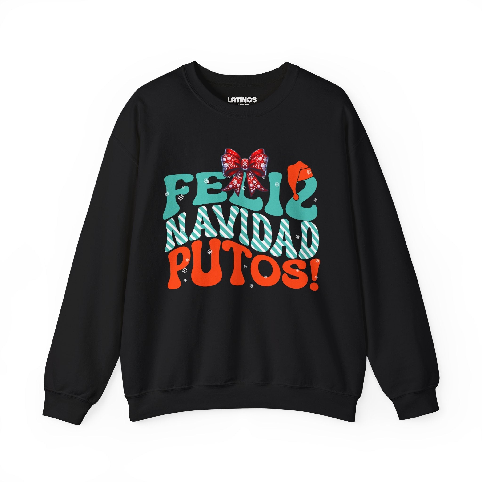 Feliz Navidad Putos ! Sweat-shirt col rond de Noël confortable | Fête latino 3 Couleurs