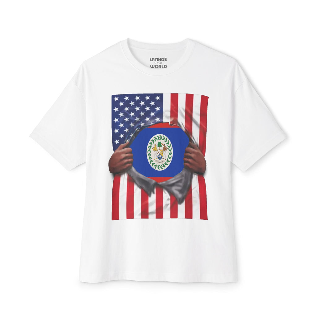 T-shirt Drapeau du Belize + Drapeau des États-Unis Fierté | Drapeau Bélizien + Américain Déchiré 4 Juillet | T-shirts Latinos Drôles Viraux | Unisexe - 4 Couleurs