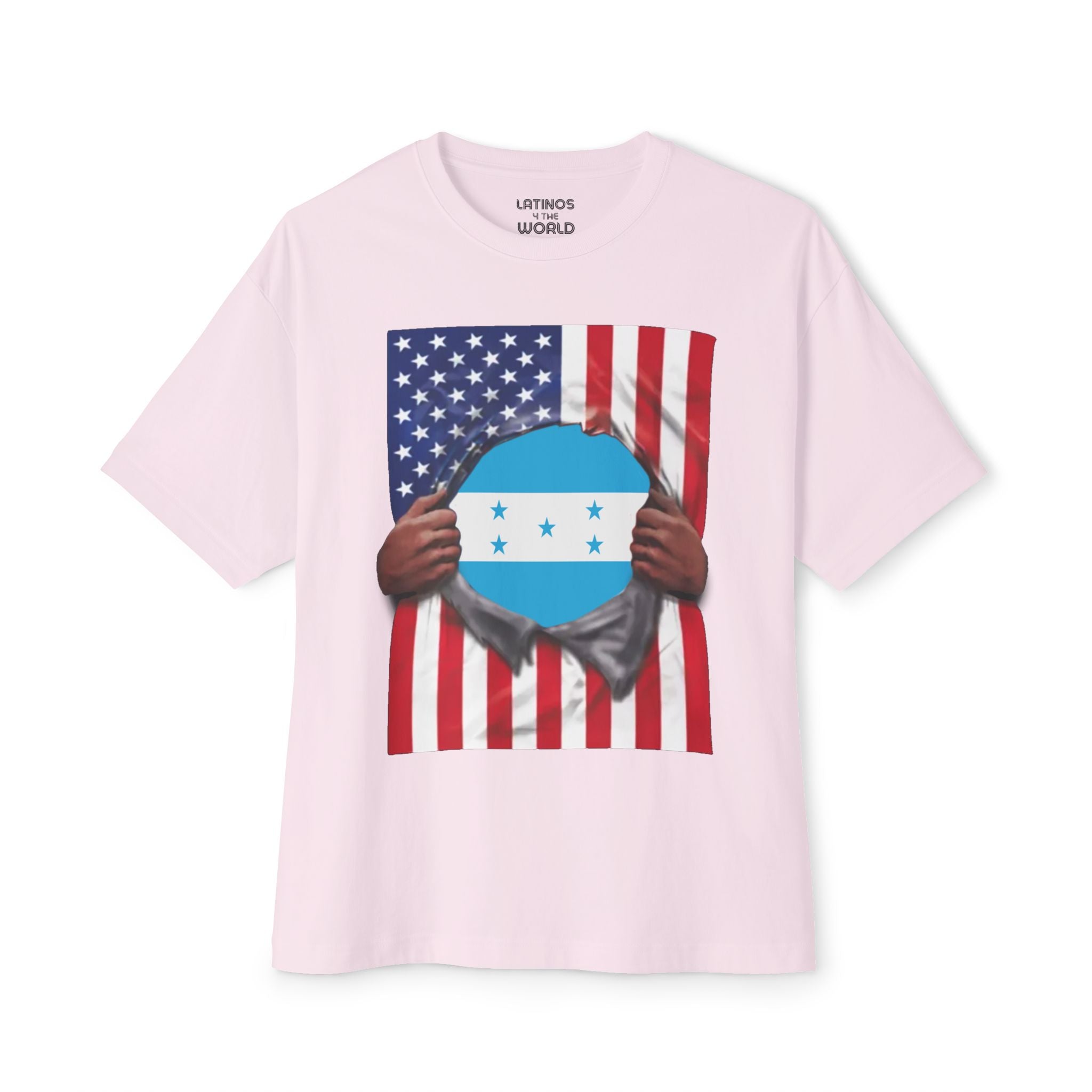 T-shirt Fierté Drapeau Honduras + Drapeau USA | Drapeau hondurien + américain déchiré 4 juillet | T-shirts latinos viraux amusants | Unisexe - 4 couleurs
