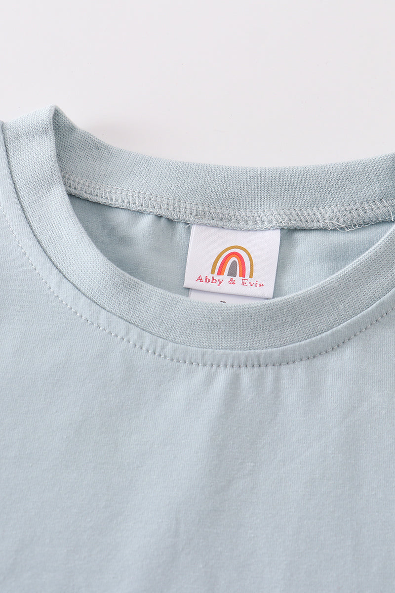 T-shirt uni bleu basique Adultes Enfants et bébés
