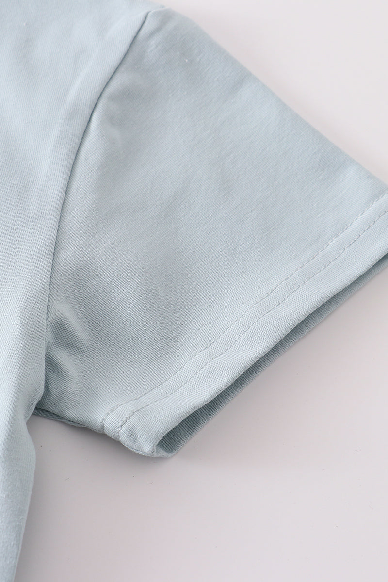 T-shirt uni bleu basique Adultes Enfants et bébés