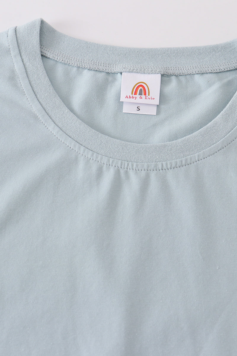 T-shirt uni bleu basique Adultes Enfants et bébés