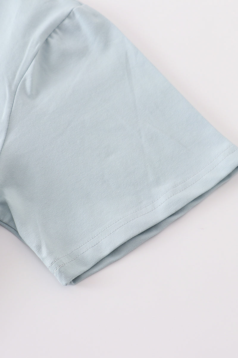 T-shirt uni bleu basique Adultes Enfants et bébés