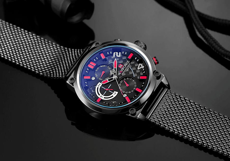 Montres à Quartz Analogiques Multifonctions pour Hommes, Étanche avec Bracelet en Maille d'Acier Inoxydable, Excellent Design, Cadeau Parfait