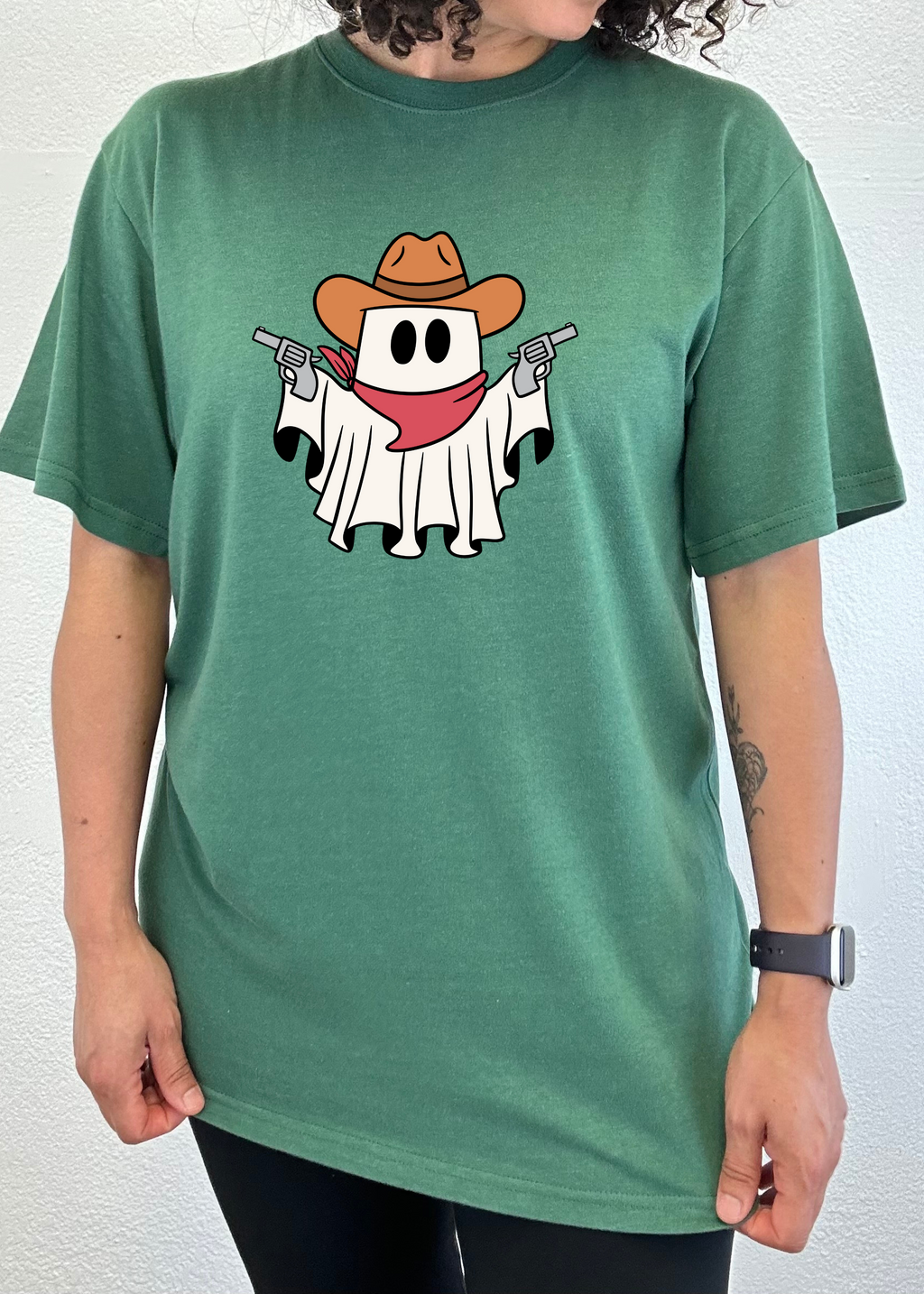 T-shirt graphique unisexe à manches courtes en viscose de bambou et coton biologique Cowboy Ghost