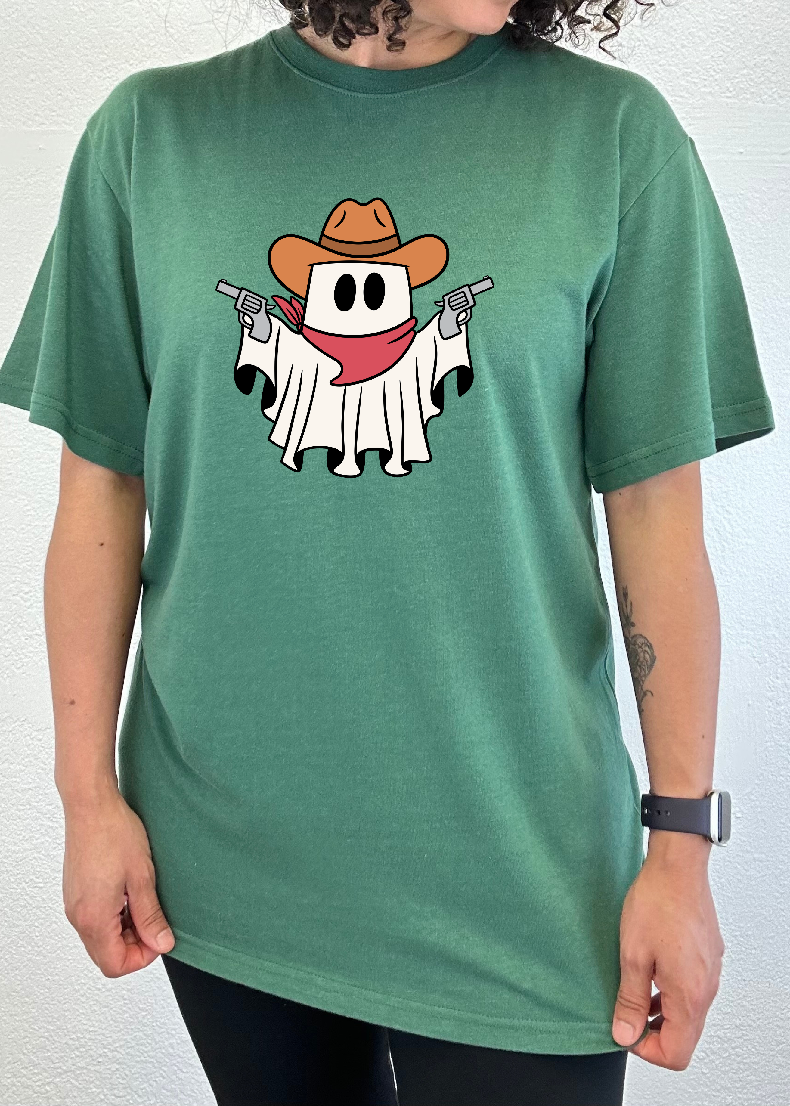 T-shirt graphique unisexe à manches courtes en viscose de bambou et coton biologique Cowboy Ghost