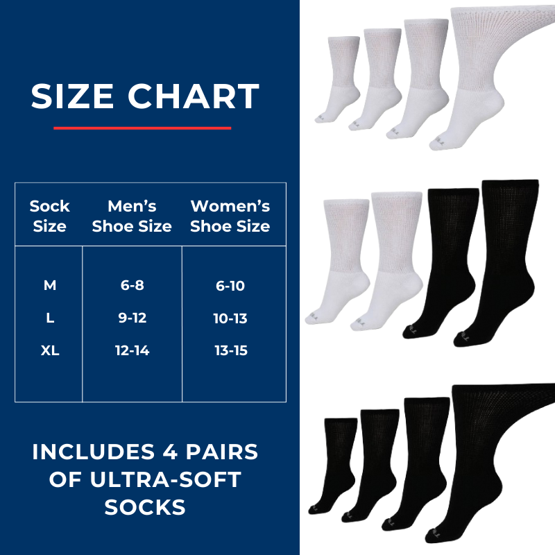 Chaussettes diabétiques pour femme (4 paires) – Ultra-douces – Mi-mollet